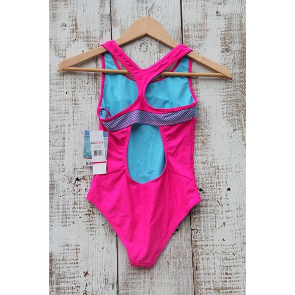 BIG CHILL Girls Size 10 One Piece Swim Swimsuit Bathing Suit Pink 50 UPF NEW - Picture 2 of 2